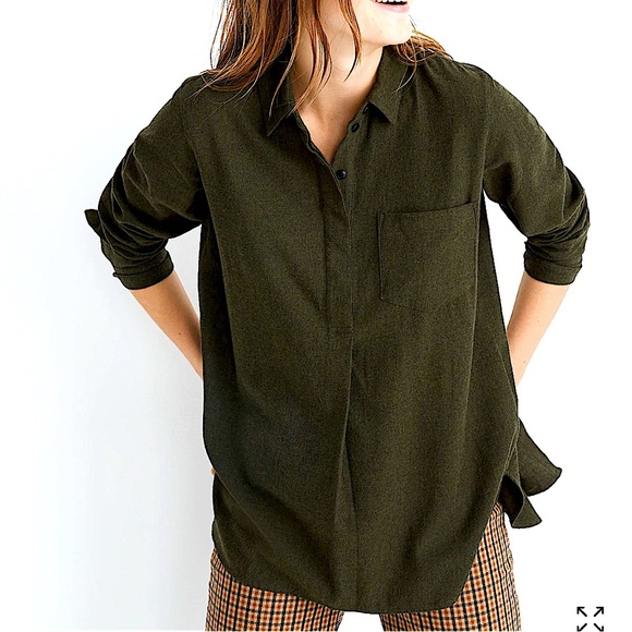 Madewell Olive Green Flannel Classic Ex-Boyfriend Button Back Shirt - Picture 1 of 11